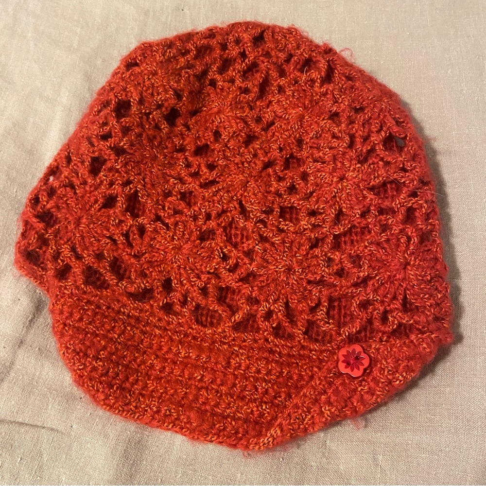 Crochet crimson red hat (orangey red)